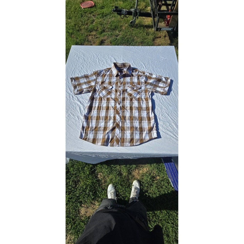 BROOKLYN STATE Men's Shirt 2XL Short Sleeve Brown Plaid